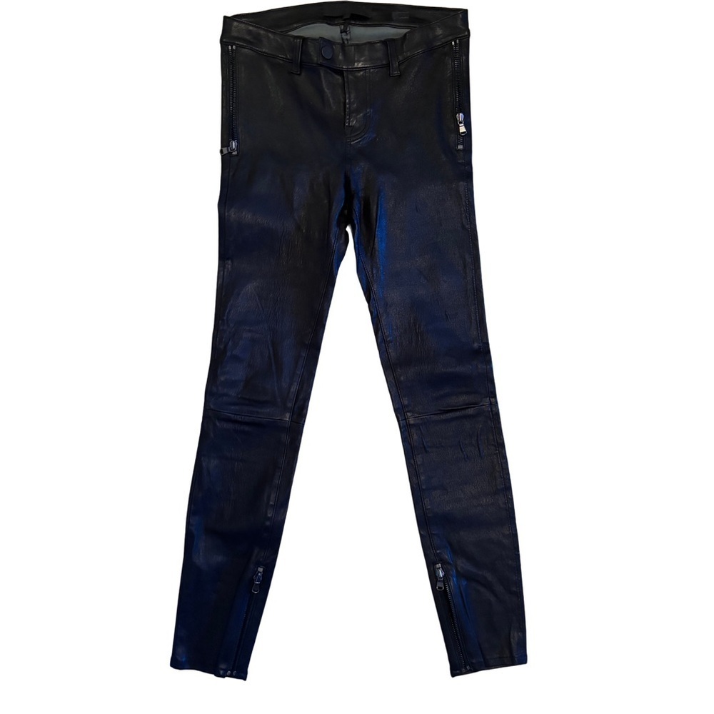 Rag & Bone Black Leather Skinny Jeans with Zipper Finishes